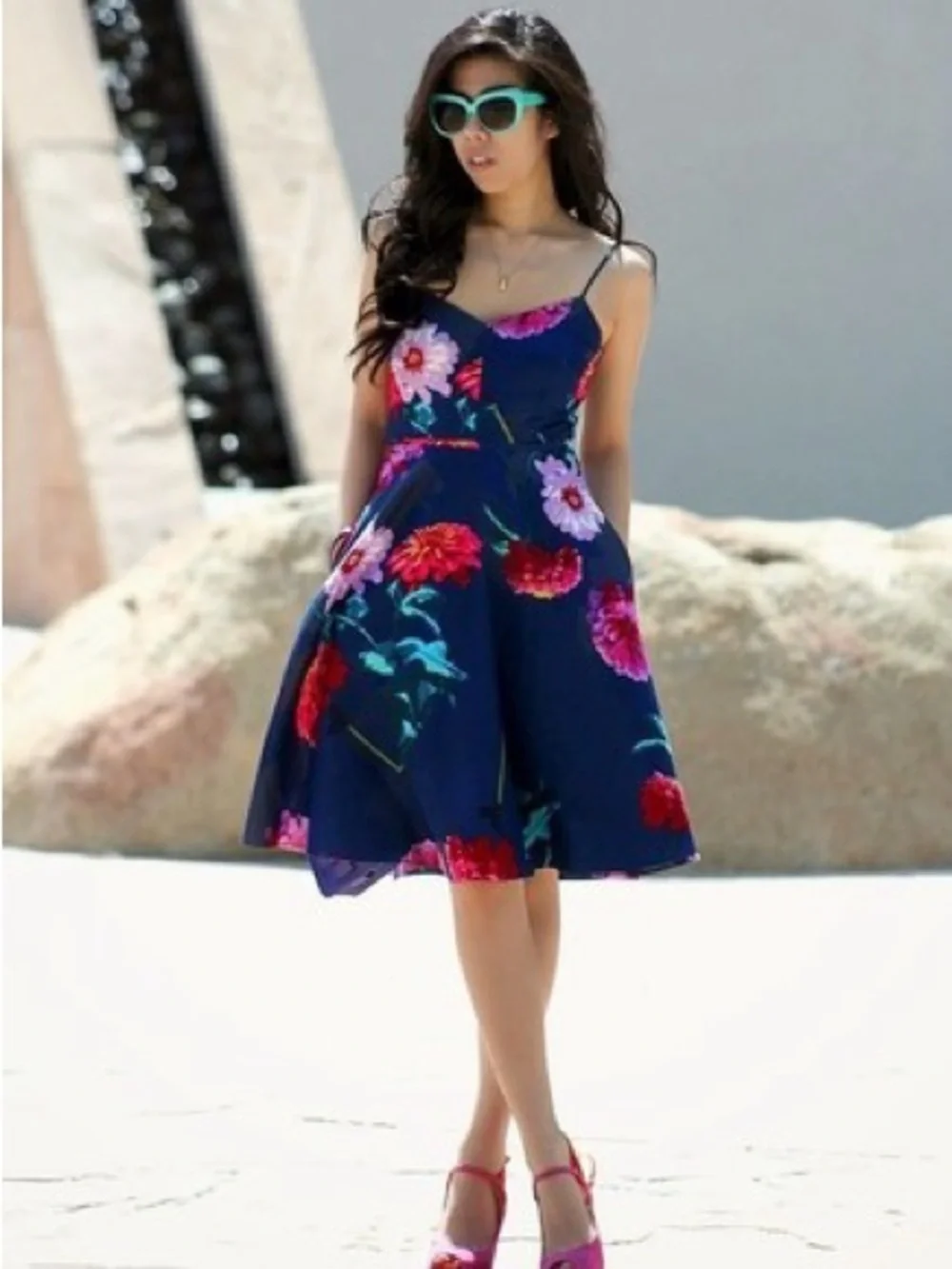 Banana Public Navy Floral Spaghetti-Strap Sundress - Picture 3 of 10